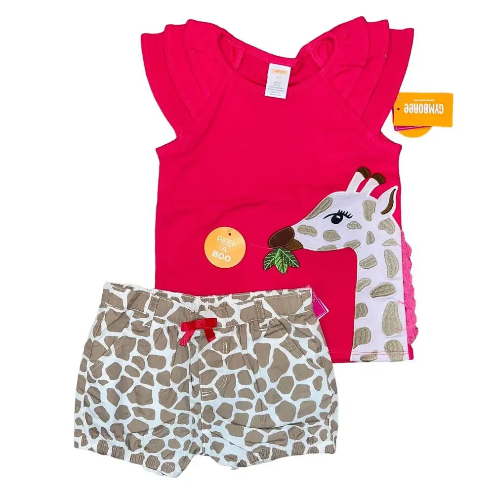 NWT Gymboree Girls Applique Giraffe Tassel Top & Bubble Shorts - SIZE 12-18M